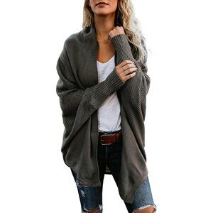 Knitted Draped Batwing Sleeve Open Front Loose Fit Winter Sweater Cardigan